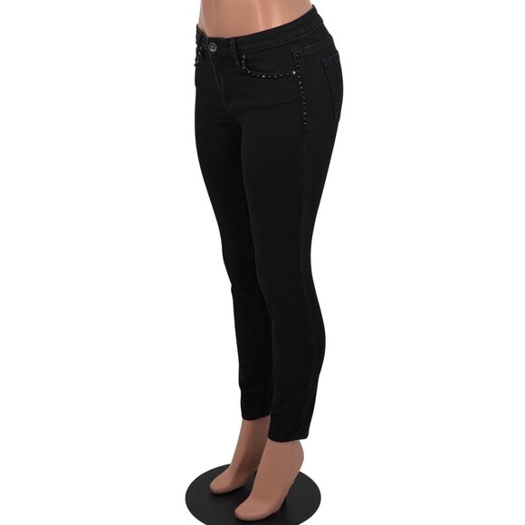 Rachel Roy Black Mid-Rise Studded Skinny Jeans 28 | Rockstar Girlfriend Grunge - Picture 4 of 15